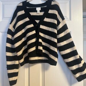 H&M Black and Cream Striped Cardigan